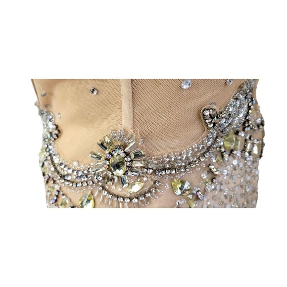 Sherri Hill Silk Corset Gown with Crystals and Sequins and Matching Scarf - Picture 4 of 7